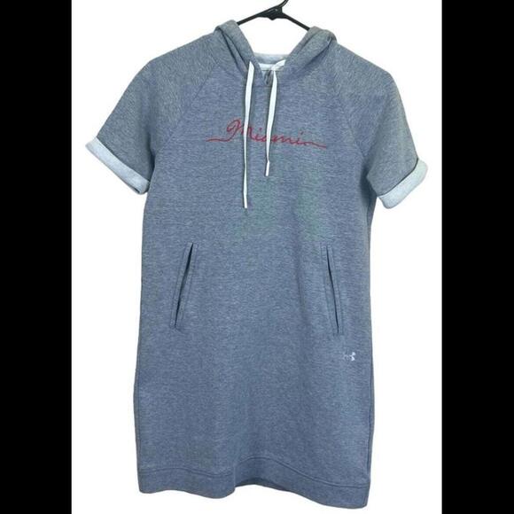 Under Armour Loose Miami Hooded Sweatshirt Dress Womens Gray Knit‎ Size XS - Picture 1 of 5